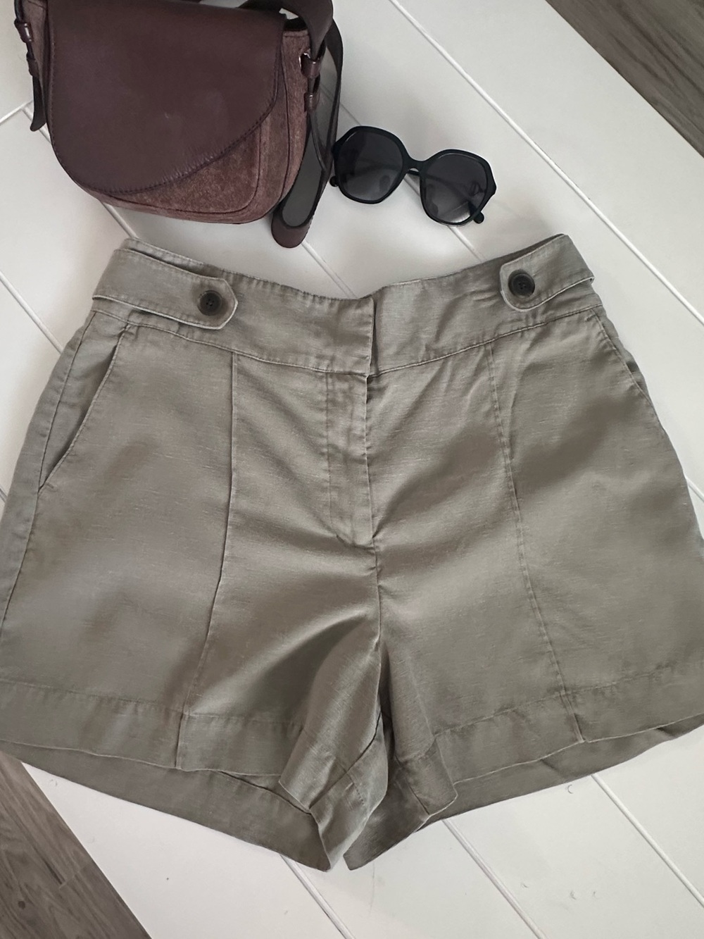 Nine West Olive-Tone High-Rise Bermuda Shorts